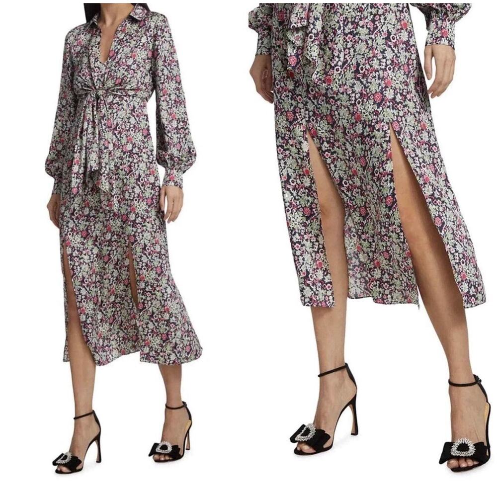 Cinq à Sept Midi Dress Womens 14 Floral Dainty Cocktail Elegant Feminine Multi - Picture 2 of 16